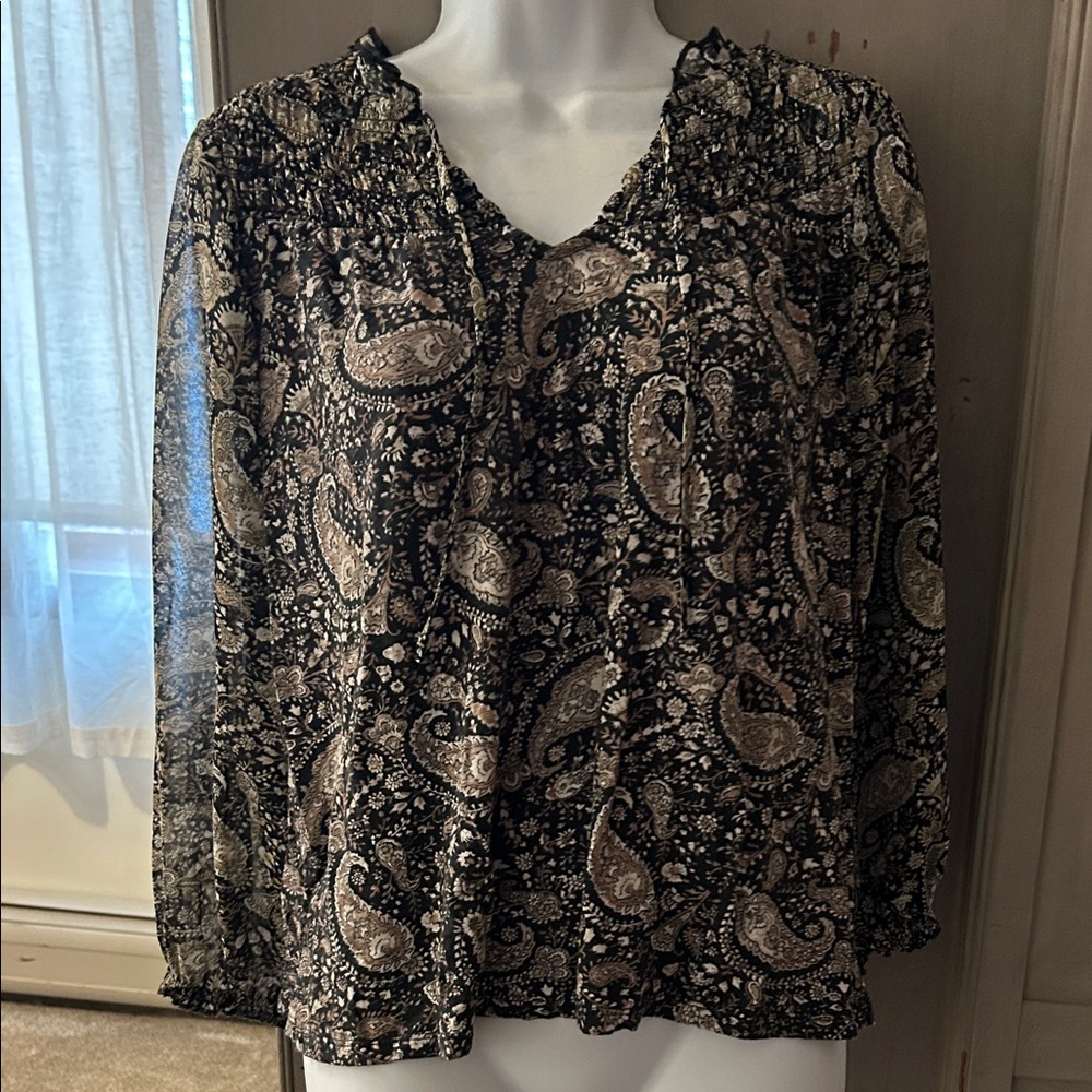 Paisley Print Black and Cream Women's Top